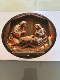 Vánoční dekorace betlém - kruhový obraz